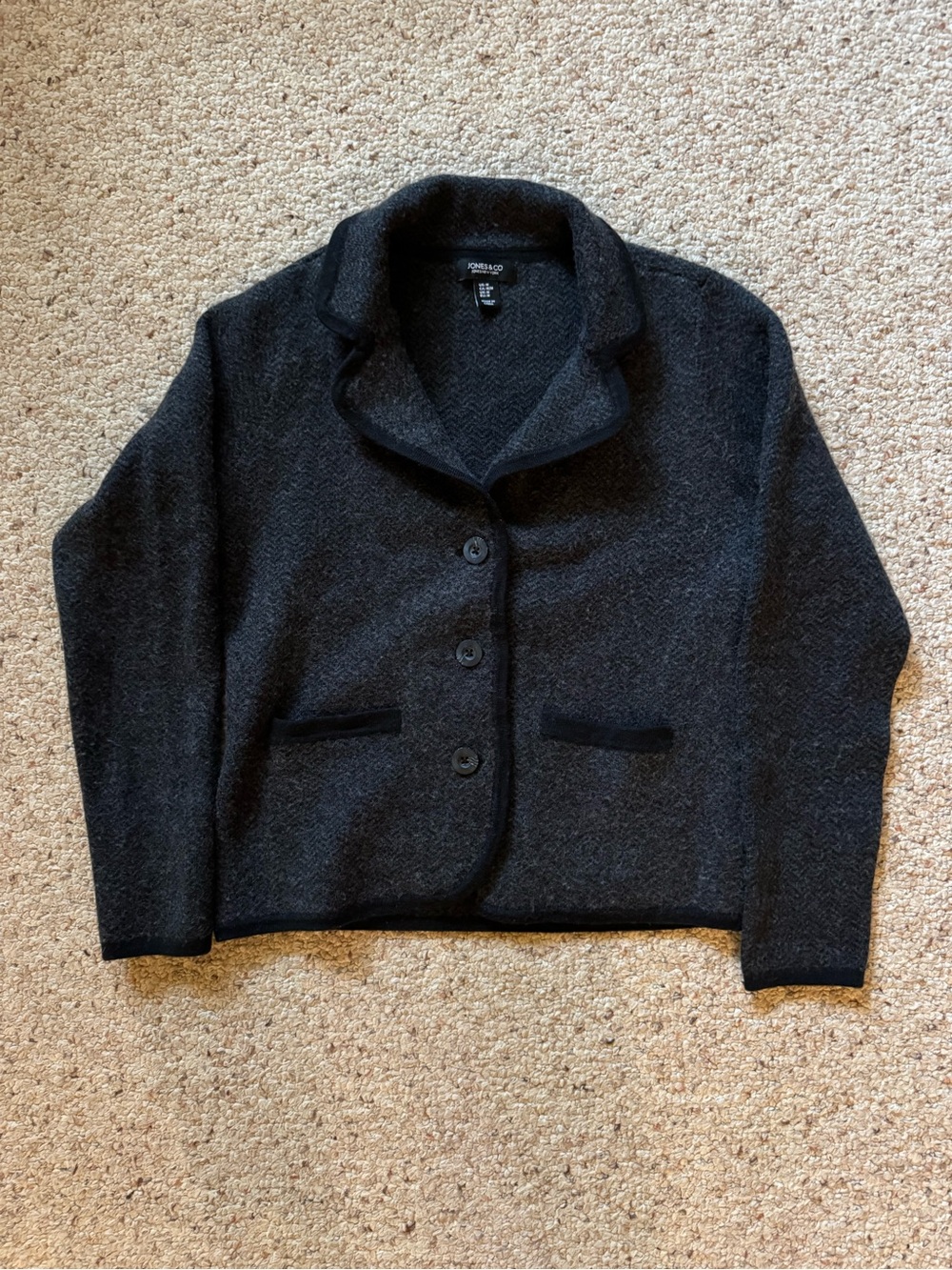 Jones New York Charcoal Button-Front Wool Blazer Jacket